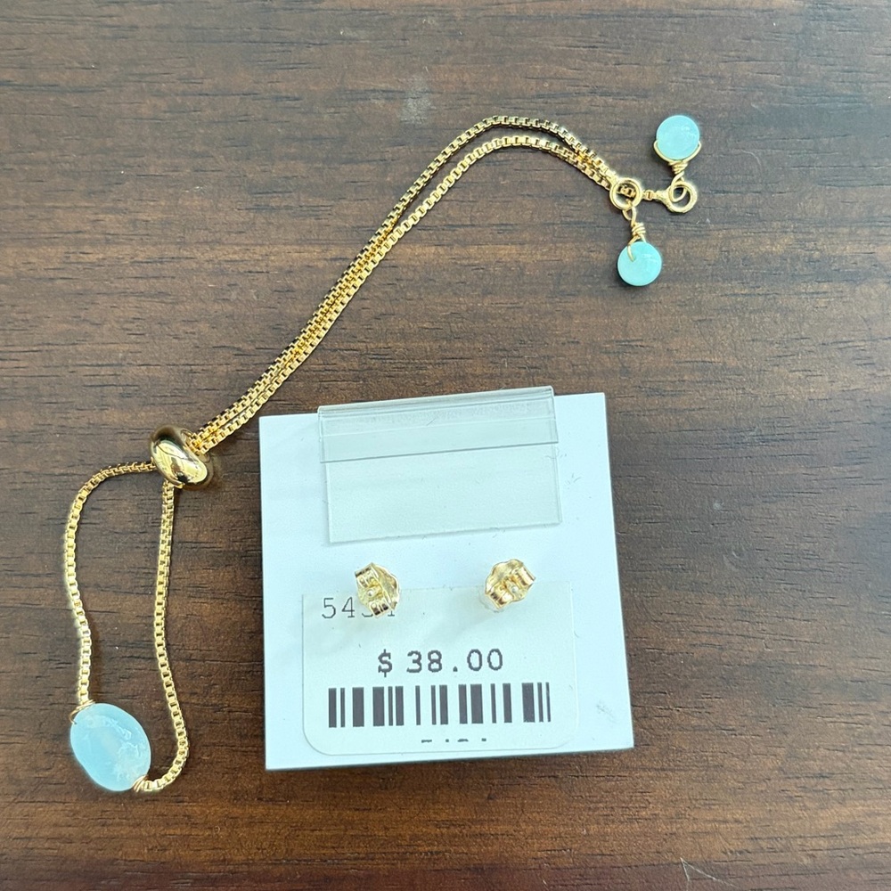 Amazonite Gold earrings and Bracelet - Picture 2 of 2